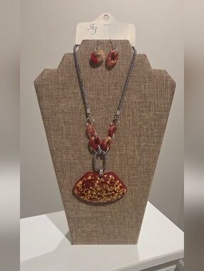 Red Gold-Flake Pendant Necklace - Women Jewelry